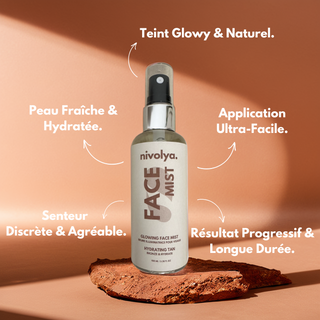 Teint glowy naturel peau fraiche et hydratée application facile senteur discrète et agréable résultat progressif et longue durée. Autobronzant naturel pour un bronzage sans soleil, effet doré et éclatant.