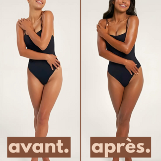 Avant et après application d'un autobronzant instantané pour un bronzage naturel